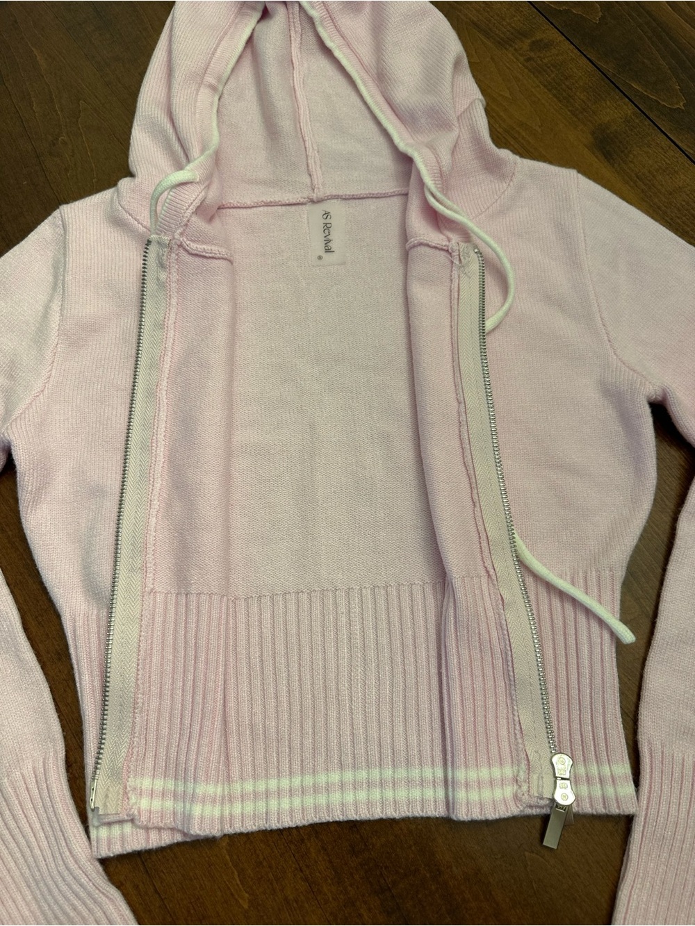 AS Revival Women’s Pink Cropped Zip-Up Hoodie - Soft Knit - Picture 5 of 7